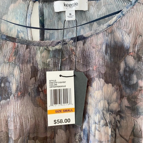 NWT Kensie Sheer Flowy Top Tunic Floral Blouse Small Purple Lined Spring Work - Picture 4 of 5